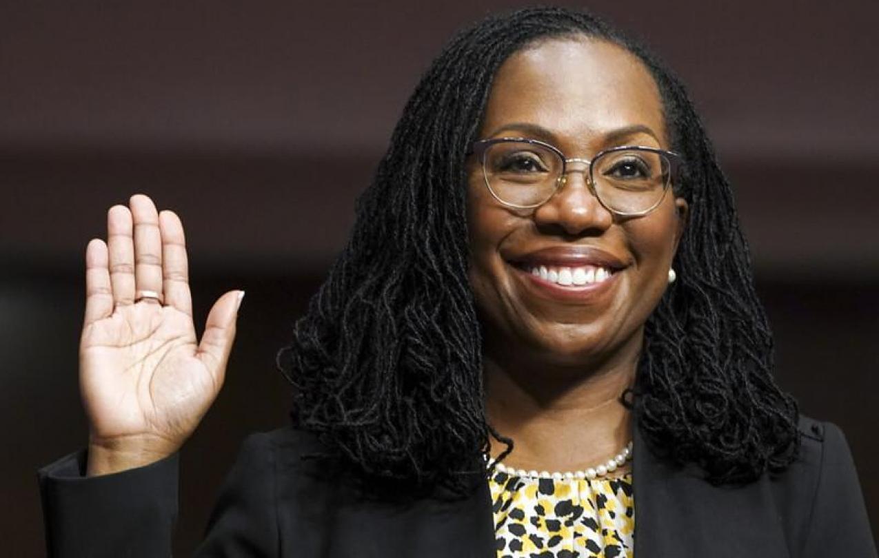 Ketanji Brown Jackson, nominated to be a U.S. Circuit Judge for the District of Columbia, is sworn in to testify before a Senate Judiciary Committee hearing on Capitol Hill, April 28, 2021 in Washington, D.C. (Photo credit: Kevin Lamarque/Getty Images)